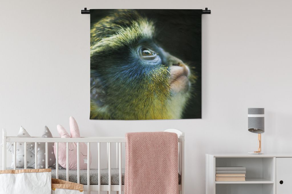 MuchoWow Wandteppich Wandbehang Affe - Gelb - Blau 90x90 cm Tapisserie Dekoration Wandtuch - Wandaufhänger