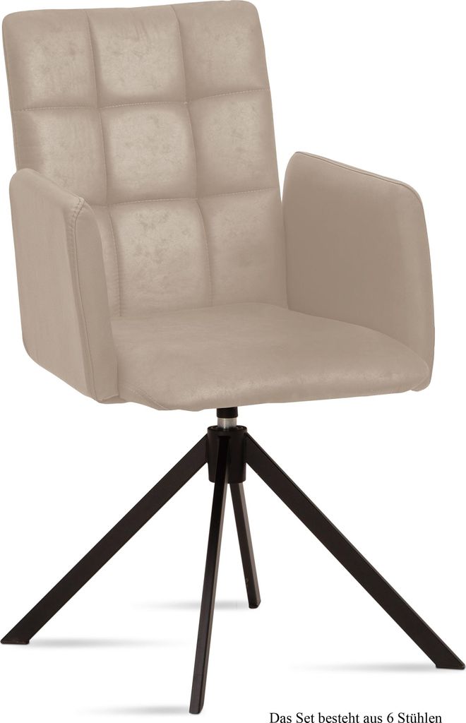 Armlehnstuhl drehbar (6er-Set) Deeann 52x91x60 Schwarz/Natur