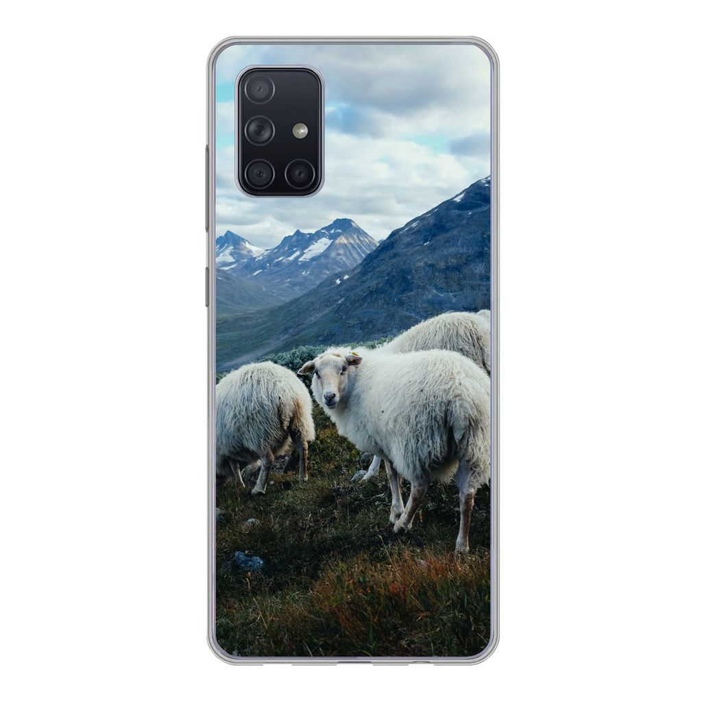 MuchoWow Handyhülle Schutzhülle Hülle für Samsung Galaxy A51 Schafe - Natur - Berge Silikon Softcase Handy Hülle - Schutzabdeckung