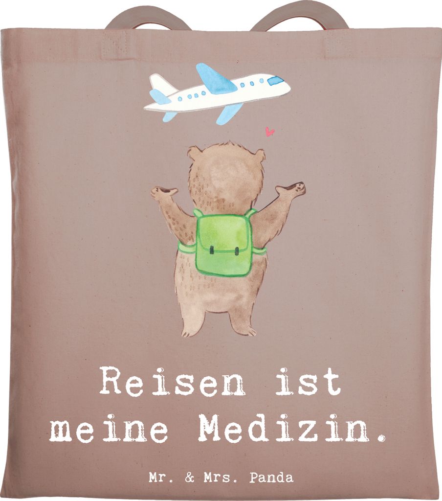 Mr. & Mrs. Panda Tote Bag Bär Reisen - Braun Pastell - Geschenk, Reiseveranstalter, totebag, Reisebüro, Jutetasche, Urlaub, Tasche, Urlaube, Büc...