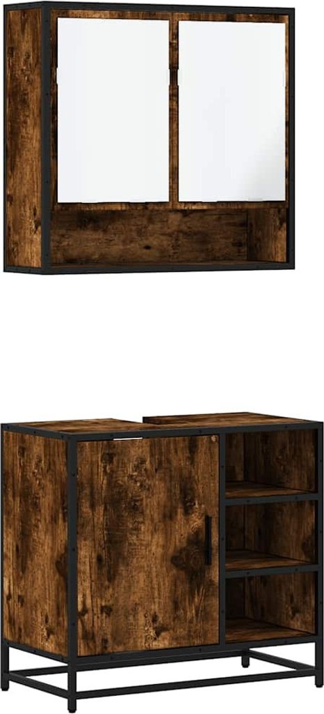 2-tlg. Badmöbel-Set Räuchereiche Holzwerkstoff
