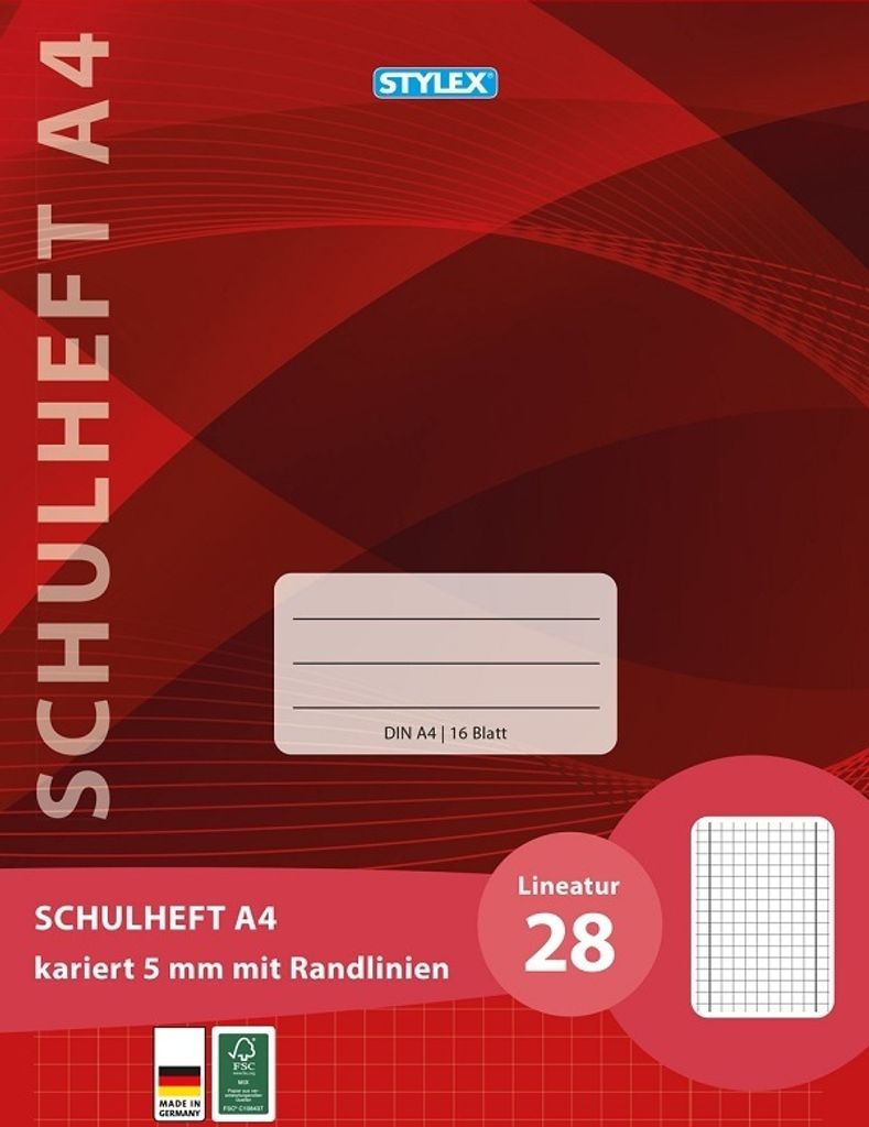 Stylex 29828 Schulheft, Lineatur 28, DIN A4, 16 Blatt Produktbild 