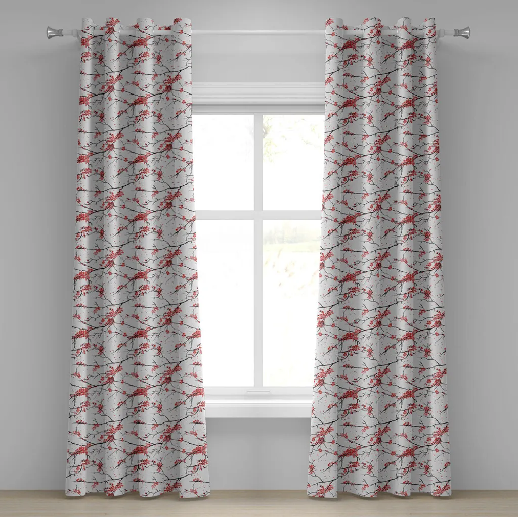 Rideau pour salon ambiance zen Sakura Windy japonais noir et corail