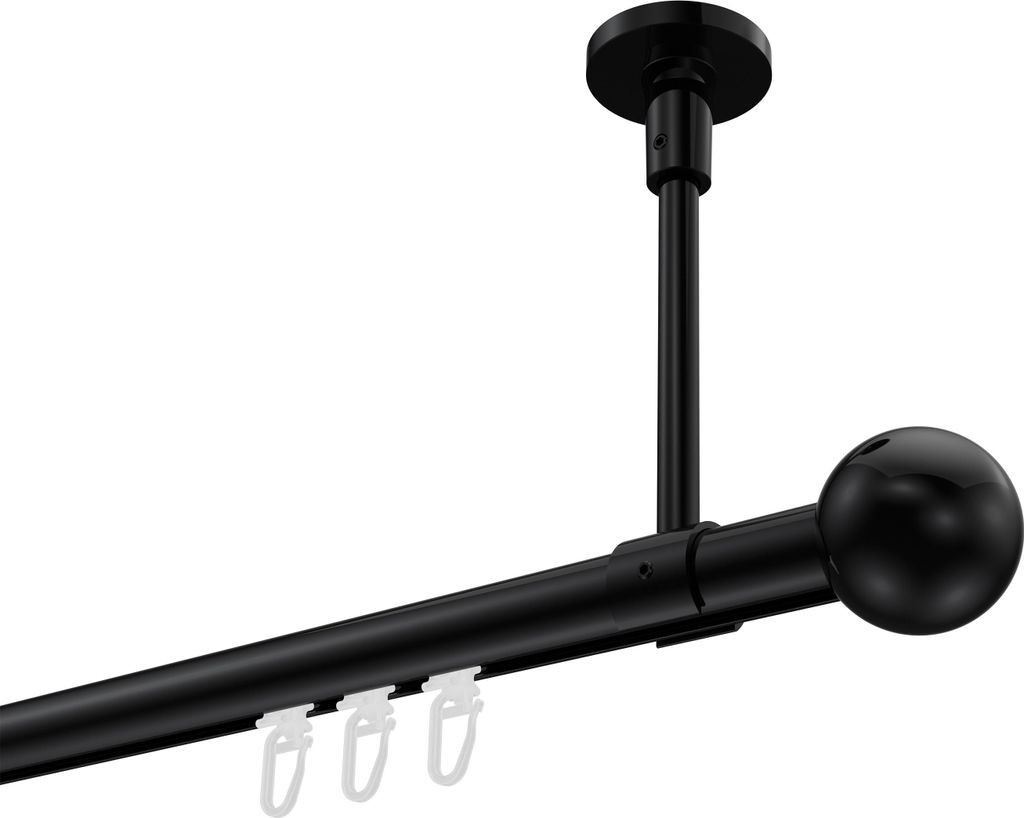Interdeco Innenlaufstange / Gardinenstange mit Innenlauf Schwarz, Typ Sonette Luino (Kugel) Deckenmontage, 20 mm Ø 1-läufig, 360 cm