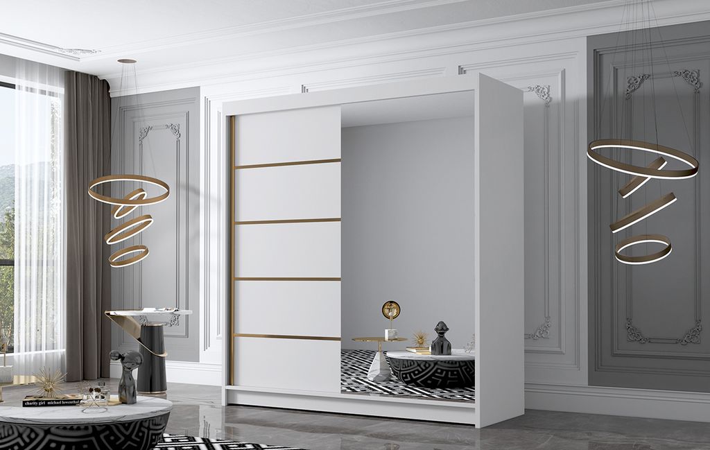 Kleiderschrank mit Spiegel MILINA – 180 cm, weiß