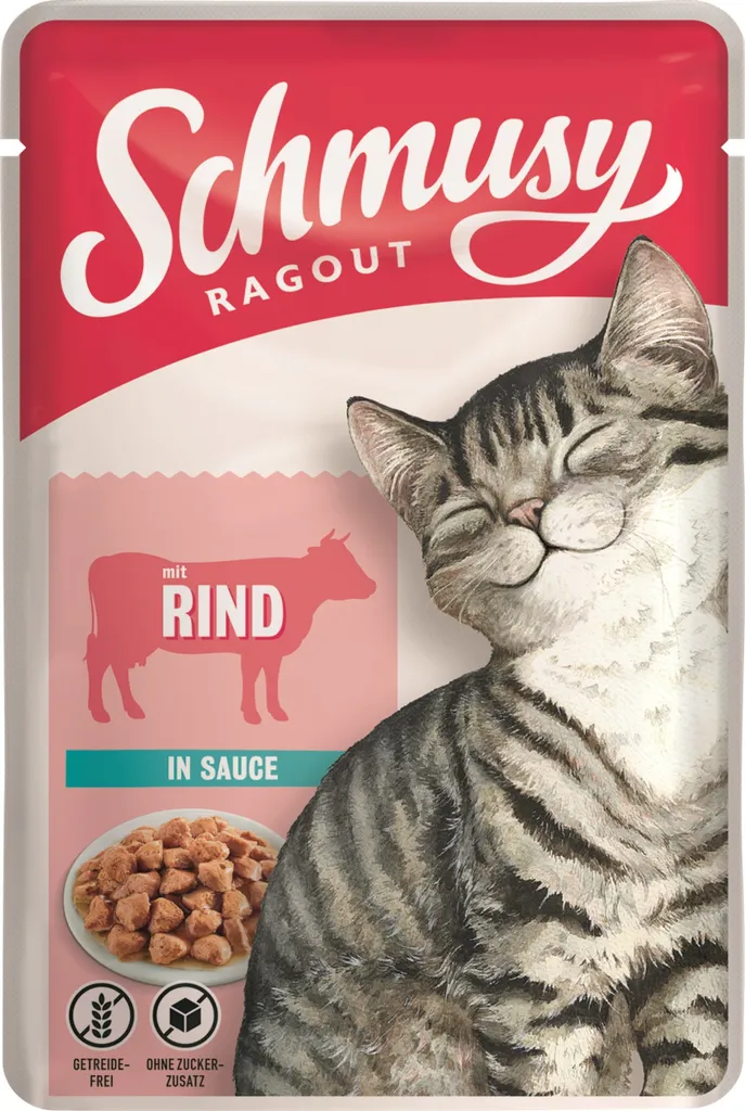 Cibo Umido Gatto Schmusy Manzo Salsa 22 Pezzi | Grain Free Premium