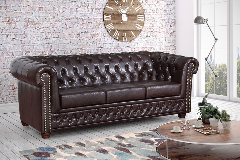 Edles Chesterfield Sofa 3 Sitzer in Kunstleder Vintage Produktbild 