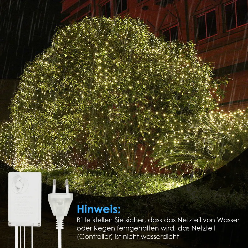 Rete LED Solare 2x2M Jayseuw IP65 per Esterni - 8 Funzioni - 4