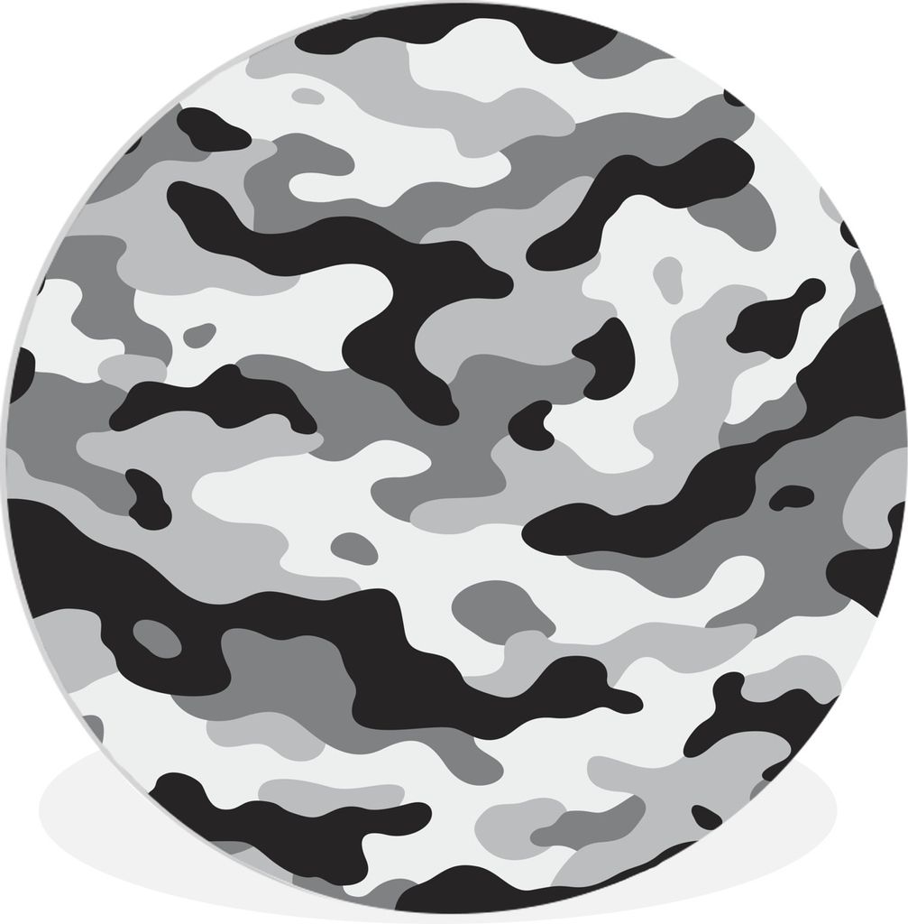 MuchoWow Rundes Wandbild - Runde Bilder Schwarz-weißes Camouflage-Muster Ø 90 cm Kreis Wanddekoration Kunststoff - Wandkreis - Wandschmuck - Wa...