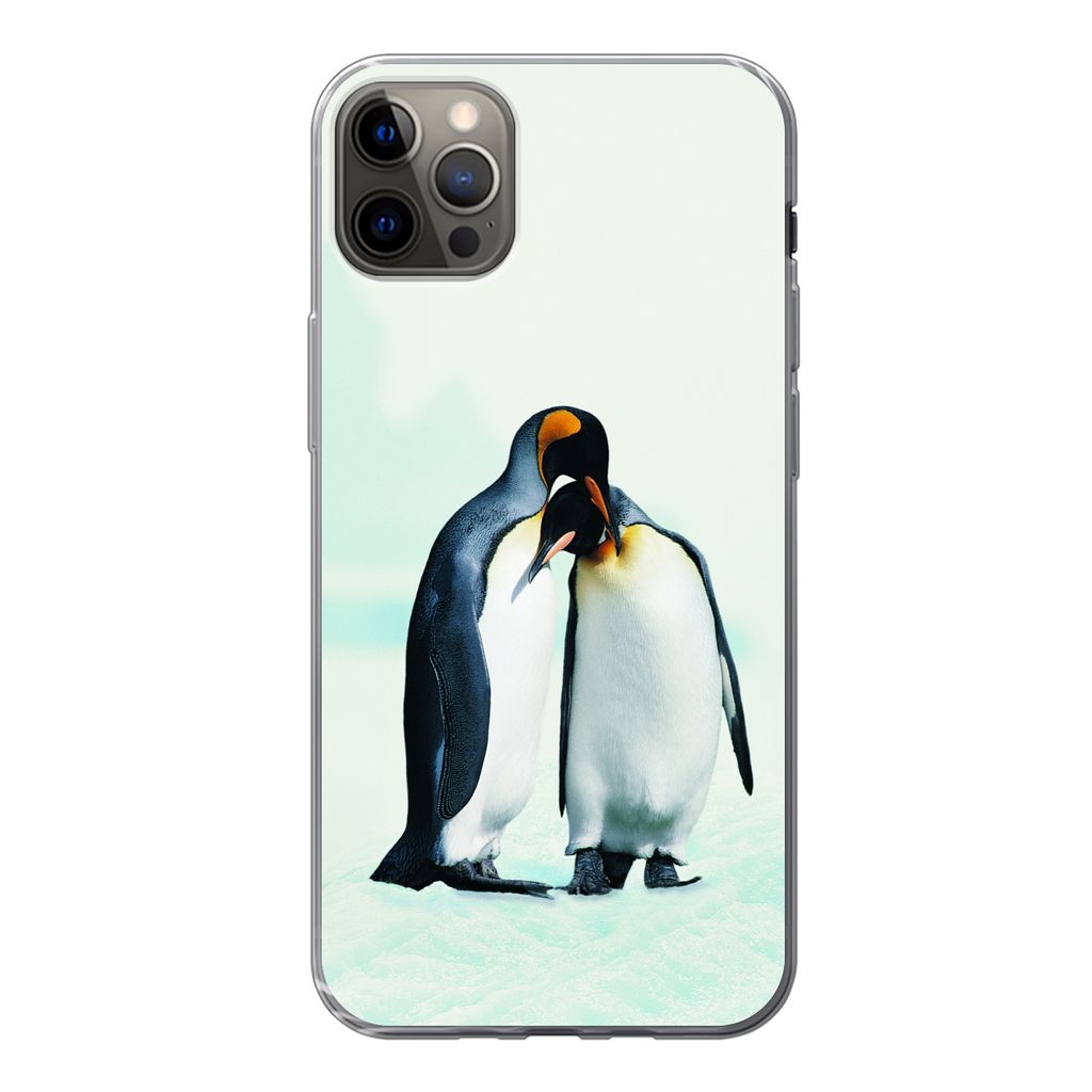 MuchoWow Handyhülle Schutzhülle Hülle für iPhone 13 Pro Max Pinguine - Schnee - Familie Silikon Softcase Handy Hülle - Mobiltelefon