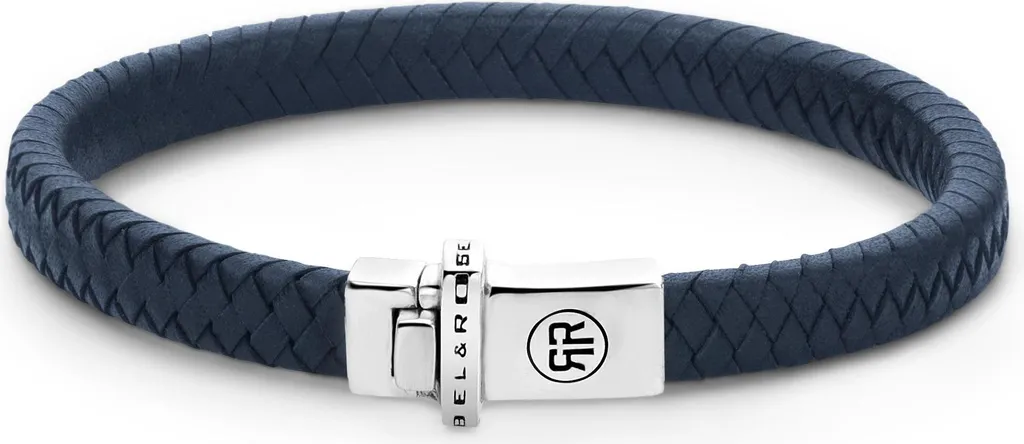 Rebel & Rose RR-L0150-S-M Bracciale Pelle Navy Misura M Argento