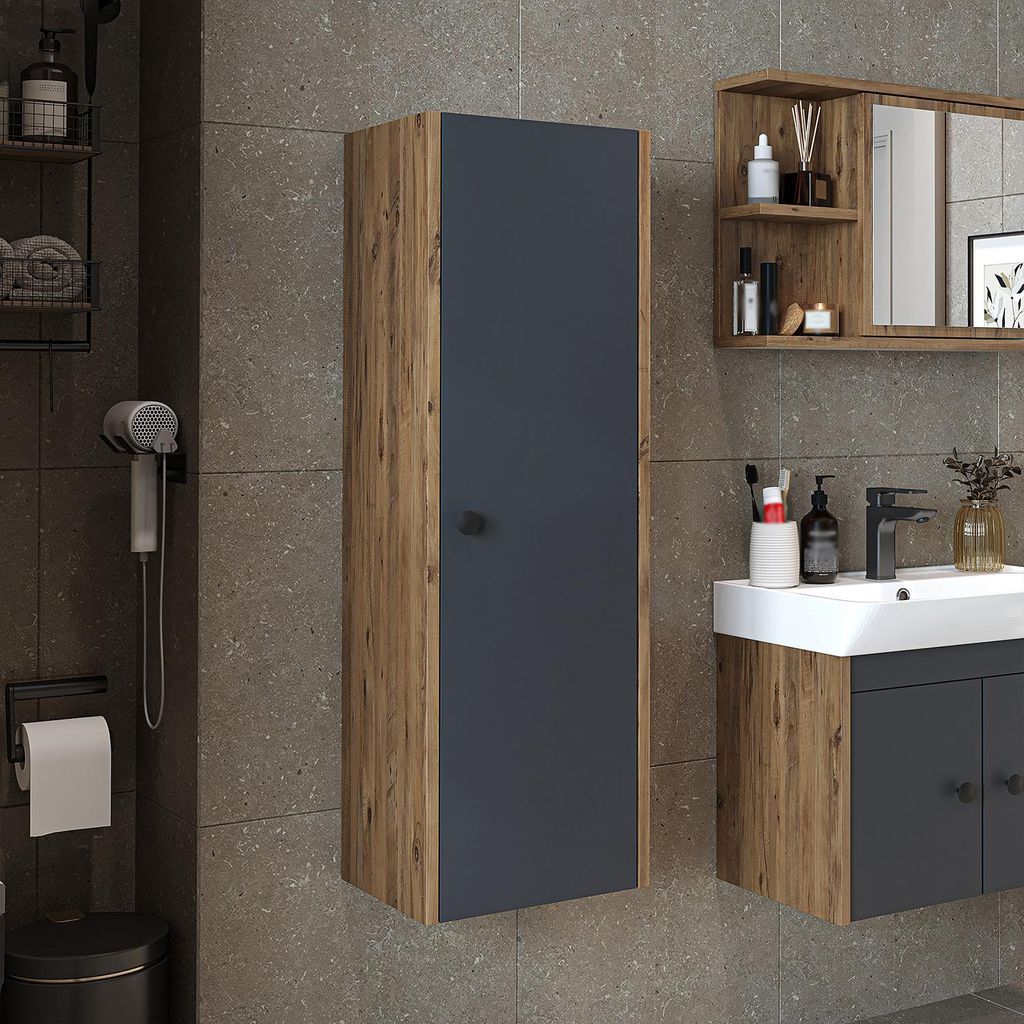 Roomart ADA Badmöbel Seitenschrank 35 cm breit, Anthrazit-Eiche