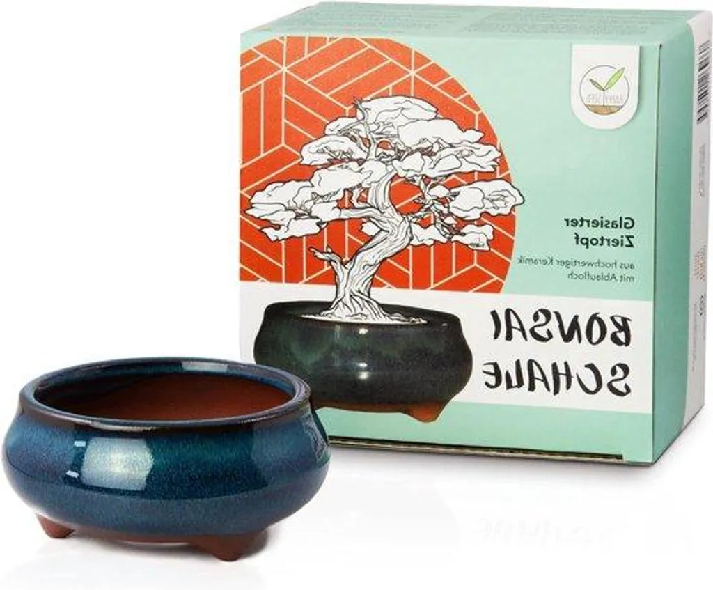 Pot bonsaï anti-dessèchement céramique bleue pour petits espaces