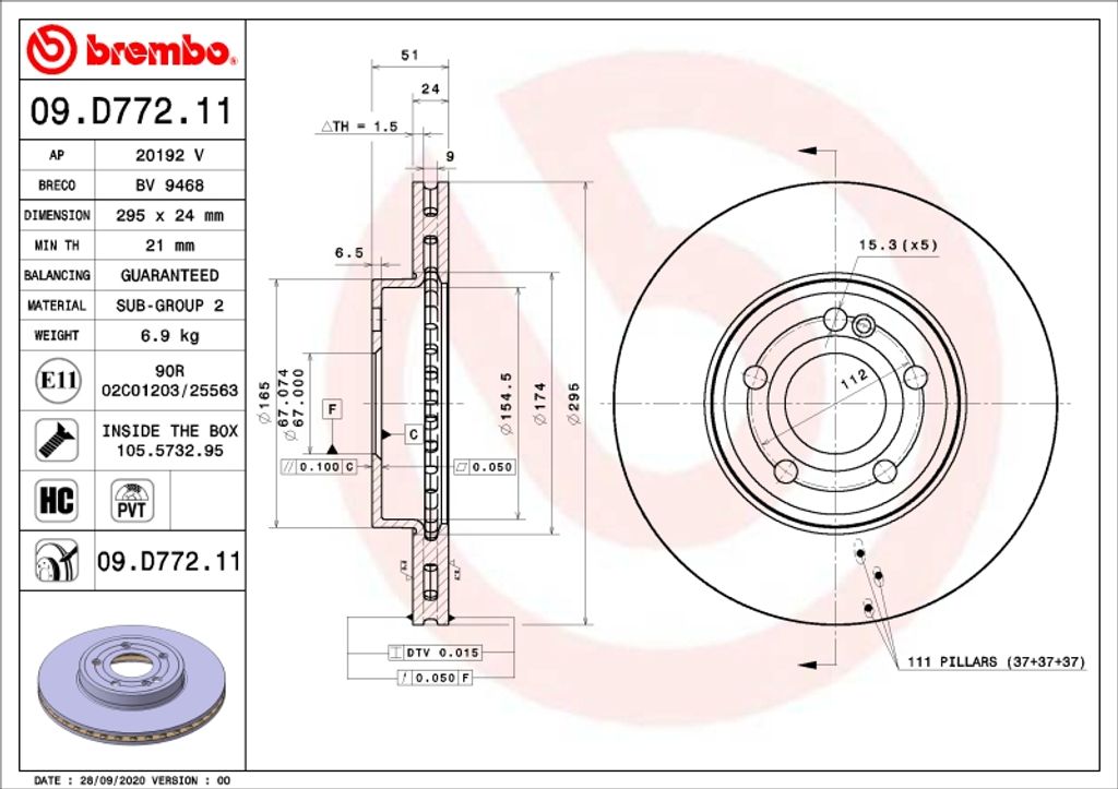 Bremsscheibe BREMBO 09.D772.11