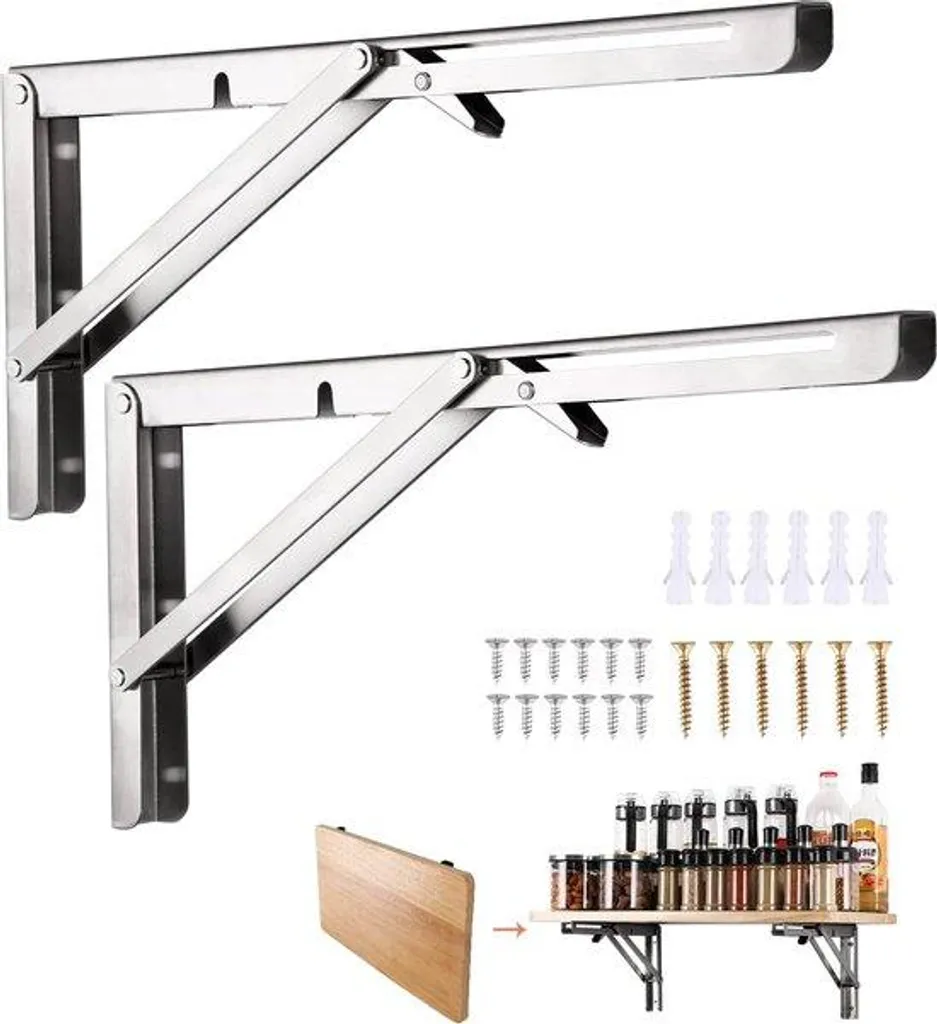 Console pliante inox 350 mm charge lourde 65 kg pour espaces réduits