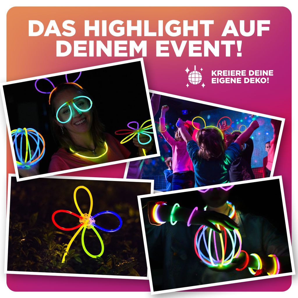 Knicklichter Party Set - 100 Knicklichter + 142 Verbinder Produktbild 2