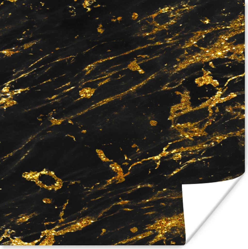 MuchoWow Poster Marmor - Schwarz - Gold 100x100 cm - Babyzimmer