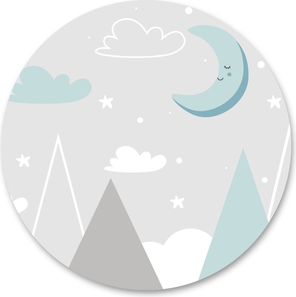 Sticker rund pastellfarbene GEBIRGE Wolken Mond Sterne Kinderzimmer Aufkleber Wanddekortion 100 cm x 100 cm