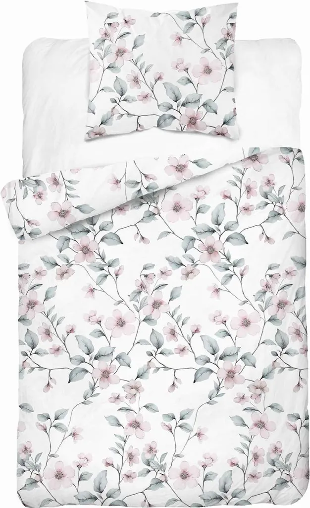 Draps de satin 140x200 blanc menthe floral 4915 A Detexpol Home Satin 80