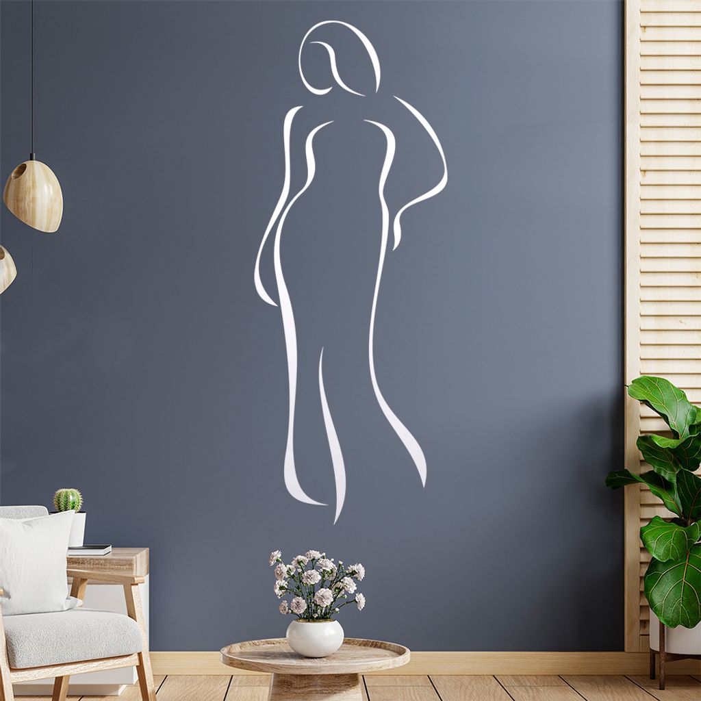 Dame im Kleid - Linien Wandtattoo in 6 Größen - Wandaufkleber Wall Sticker - Dekoration, Küche, Wohnzimmer, Schlafzimmer, Badezimmer