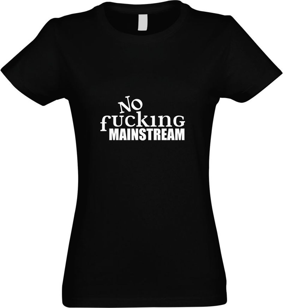 Kiwistar - T-Shirt tailliert - Damen - schwarz - No Fucking Mainstream - mit Motiv Bedruckt - Funshirt Design - Sport - Freizeit - Damen - L