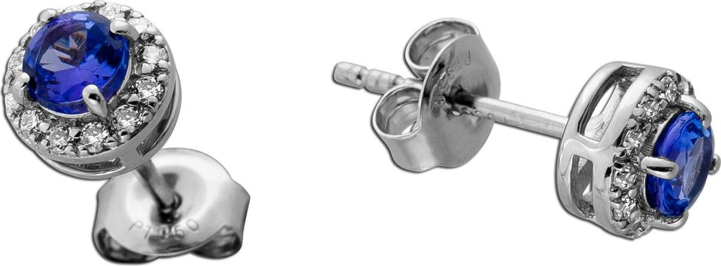 Tansanit Ohrstecker Platin 950 Diamanten 0.15ct Natur Edelsteine