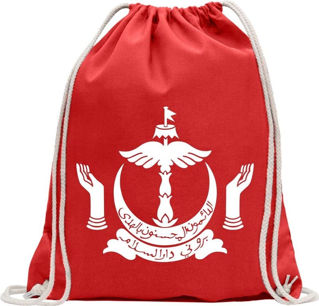Kiwistar - Turnbeutel - rot - Brunei Wappen - Fun Rucksack Sport Beutel Gymsack Baumwolle mit Ziehgurt