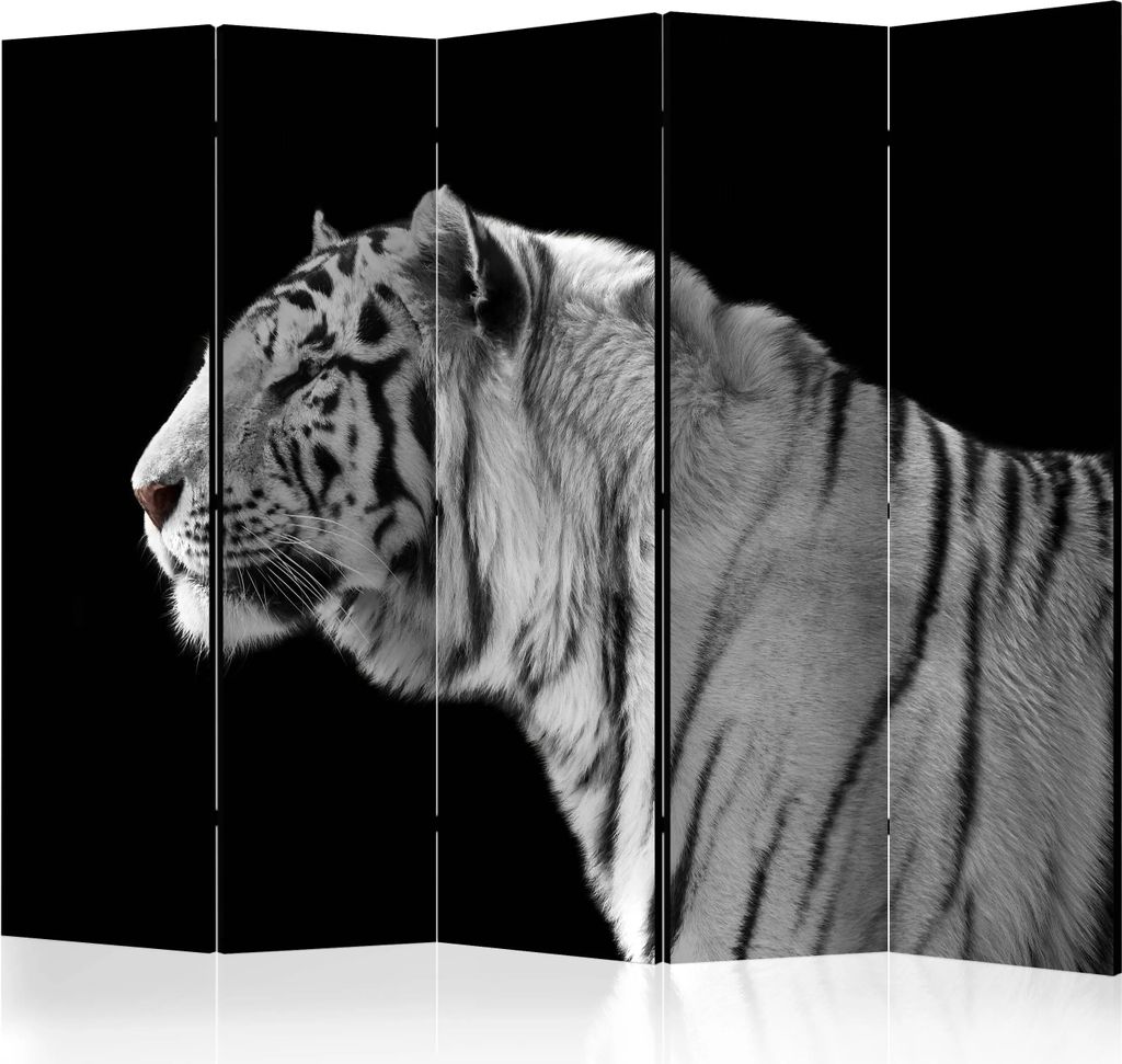 5-teiliger Doppelseitiger Vlies Paravent - White tiger II 225x172 cm Tiere g-C-0213-z-c