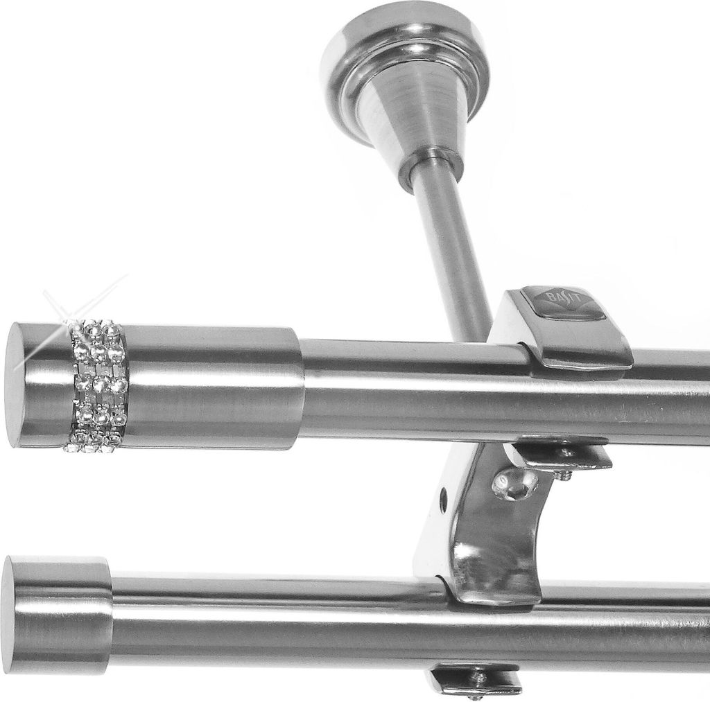 Edelstahl Look Gardinenstange Ø 20mm Deckenträger 2-läufig zweiläufig Deckenbefestigung Kristall D61 E38E30 RR