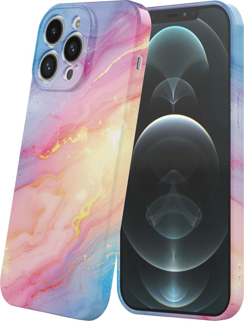 Smartphonica Handyhülle geeignet für iPhone 12 Pro Max mit Regenbogen Glitzer Marmor Print - Flexible Softcase TPU - Backcover Case Regenbogen fu...