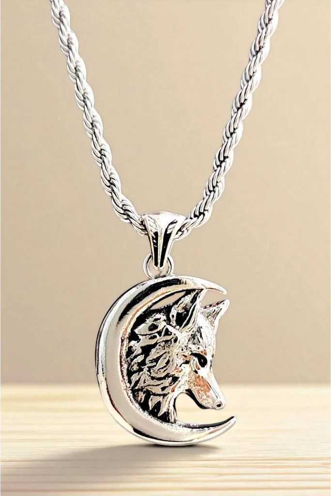 Bijou Homme : Pendentif Bozkurt Croissant de Lune Argenté avec Chaîne