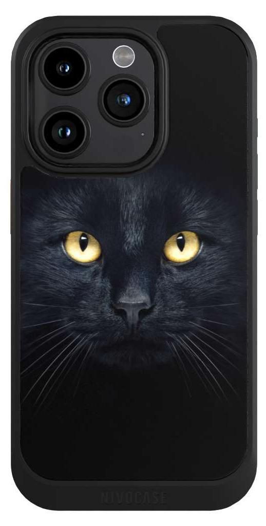 NIVOCASE Hülle für Apple iPhone 15 Pro Handyhülle NIVOcore Case Schwarz Auge Katze schwarz
