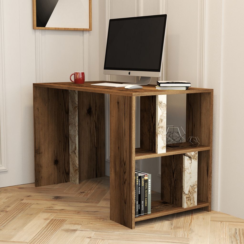 Skye Decor, Lima - Walnut, White Marble, Schreibtisch, Nussbaum, 100 % MELAMINBESCHICHTETE SPANPLATTEN, 120 x 60 x 75,4 cm