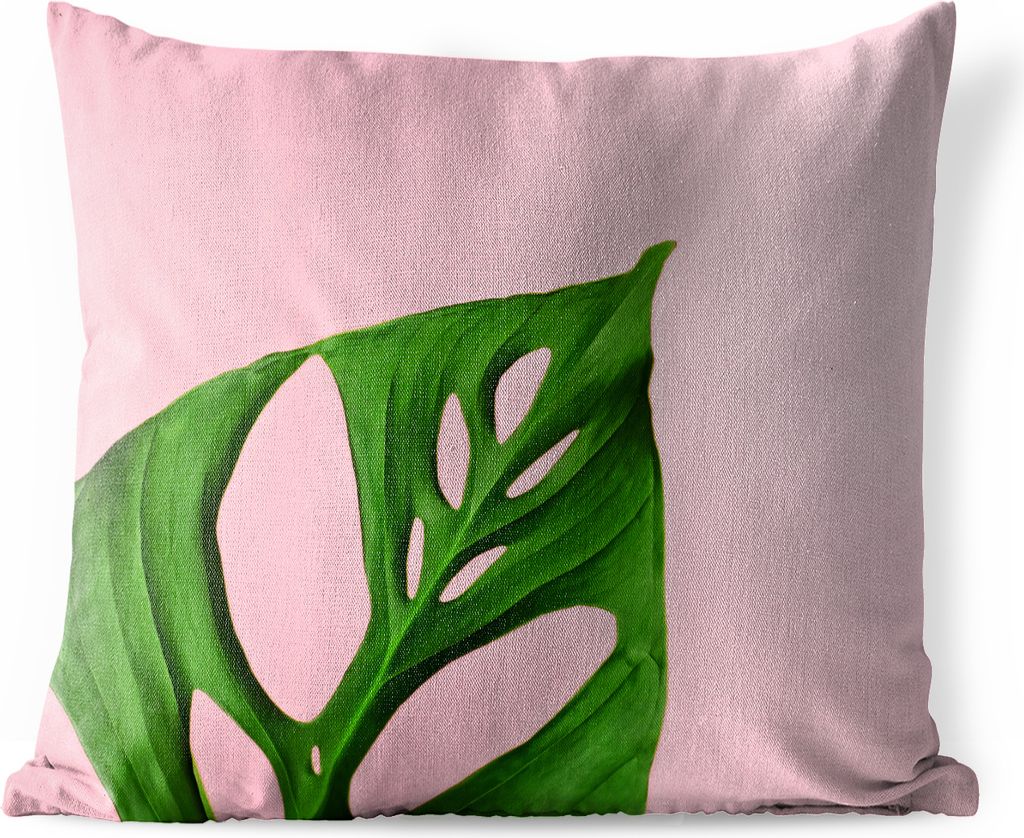 MuchoWow Outdoor Kissen - Botanisches Blatt auf rosa Hintergrund - 40x40 cm - Wetterfest - Lounge Kissen - Kopfkissen - Interieur - Polster mit Bild