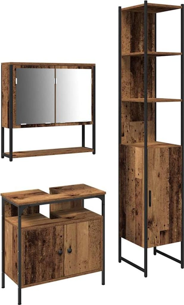 Badezimmermöbel-Set mit Regal 3 pcs Altholz Holzwerkstoff