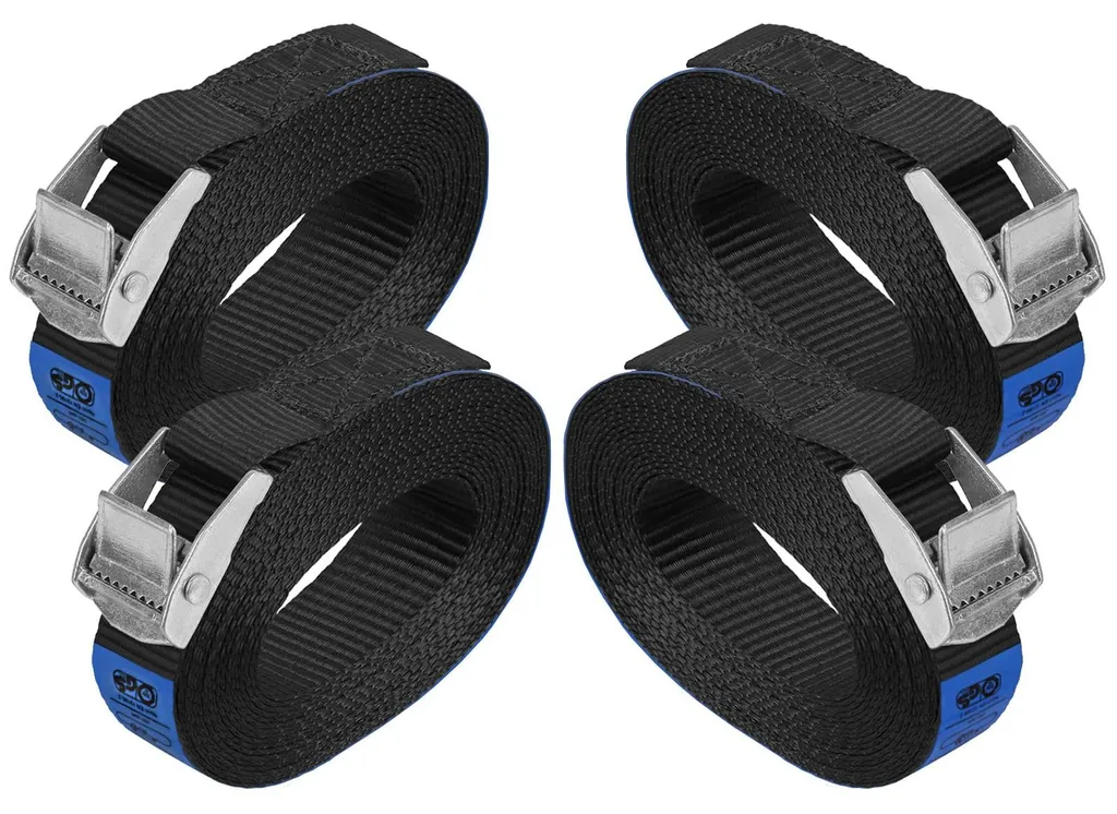 Sangles d'arrimage à clip 250 kg - Lot de 4 sangles noires 2,5m x 25mm
