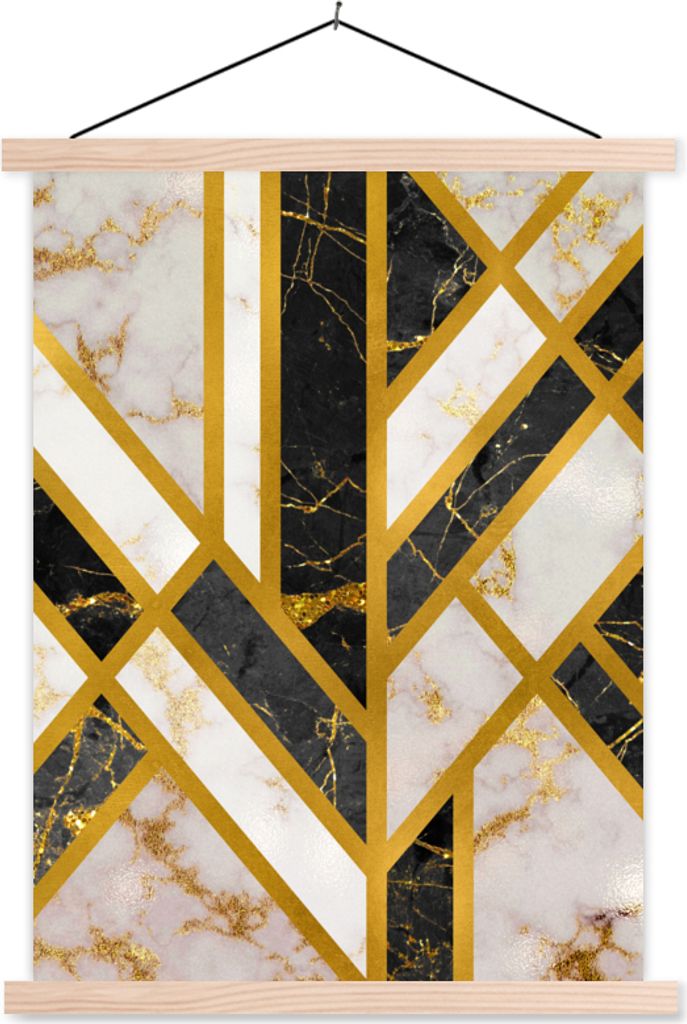 MuchoWow Textilposter Marmor - Gold - Design 60x80 cm mit holzfarbenen Rahmen - Wandbild