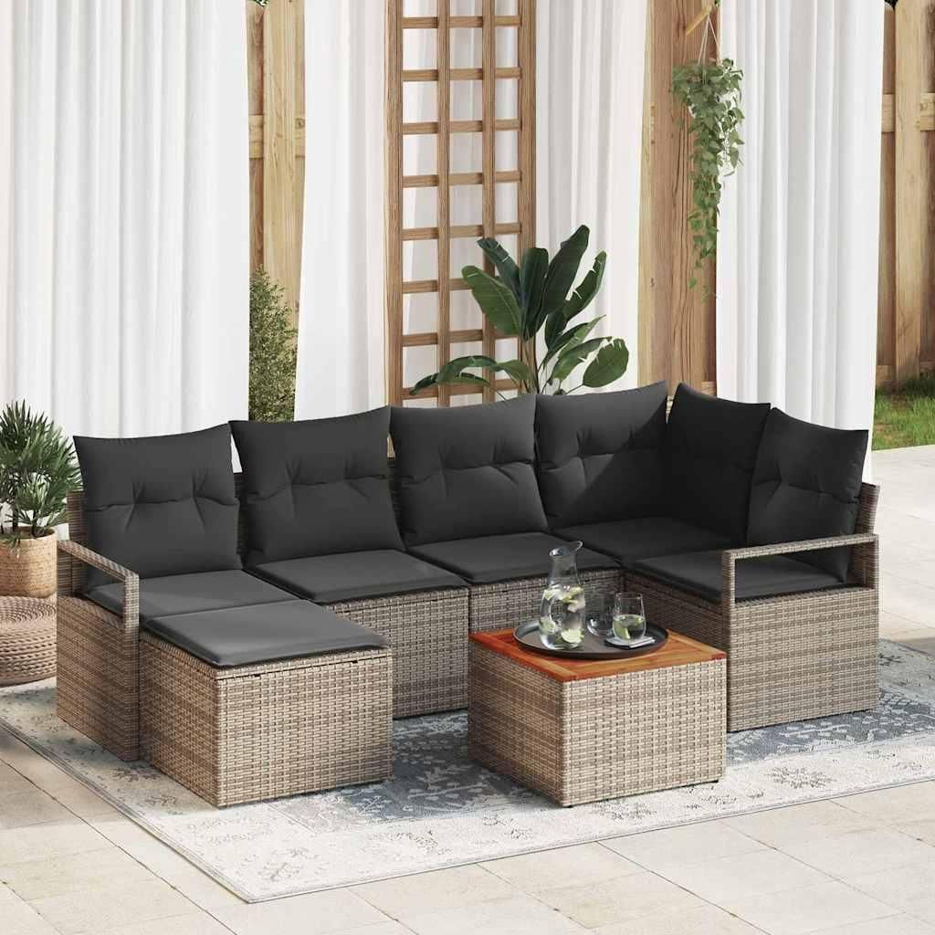 "2026 Promotion" Garten-Sofa-Set - Balkonmöbel - mit Kissen - 7 pcs - Grau Poly Rattan - Gartenmöbelset CC18911