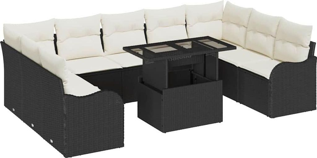 Garten-Sofa-Set mit Kissen 10 pcs Schwarz Poly Rattan