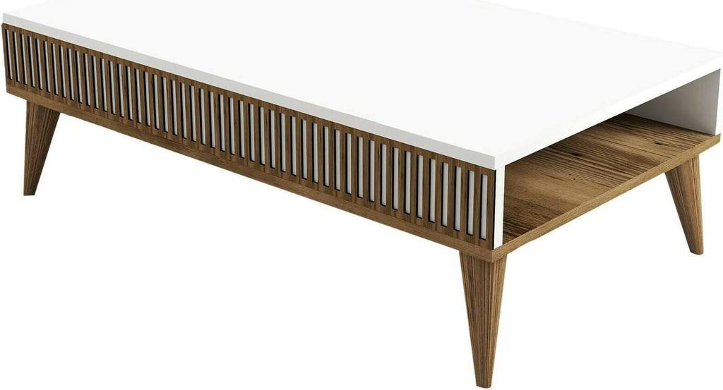 Wohnzimmertisch Dgiovinc, Niedriger Wohnzimmertisch, Kaffeeregal, Couchtisch für Sofa, 105x60h35 cm, Walnuss und Weiß