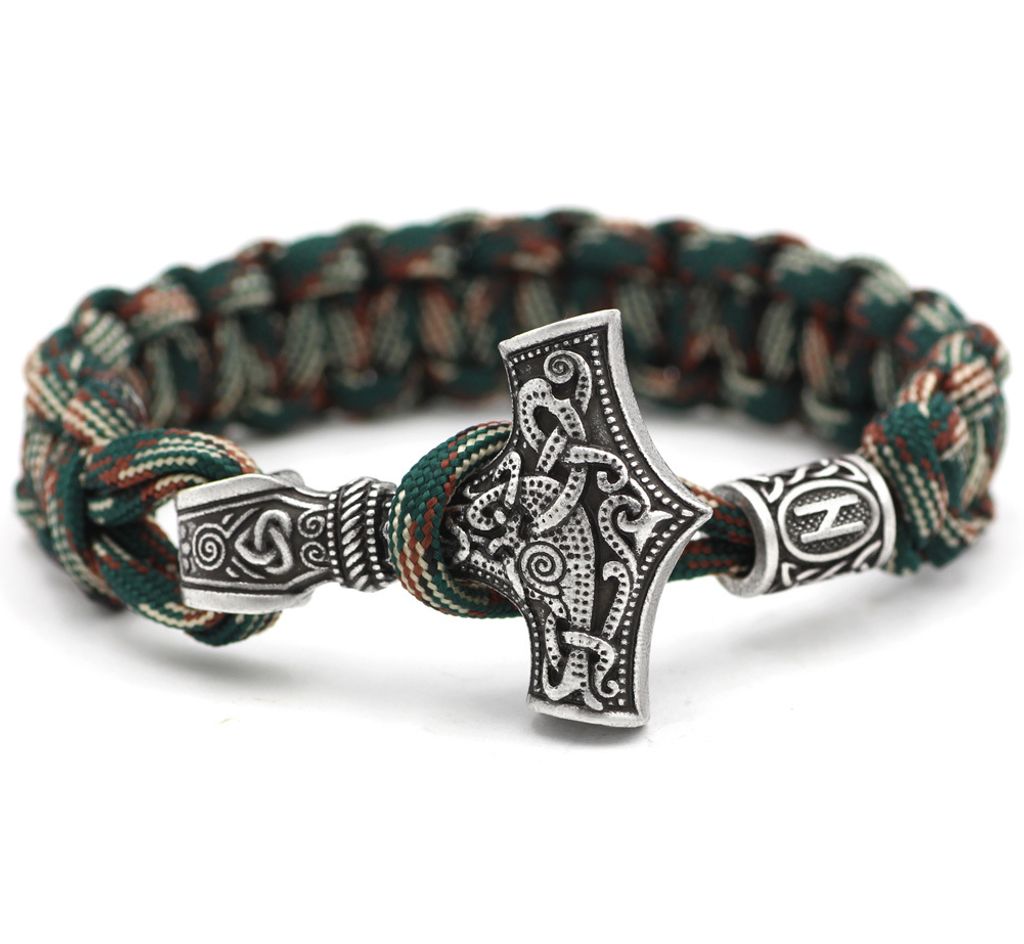 Wikinger-Armband Thor's Hammer army green camouflage Produktbild 