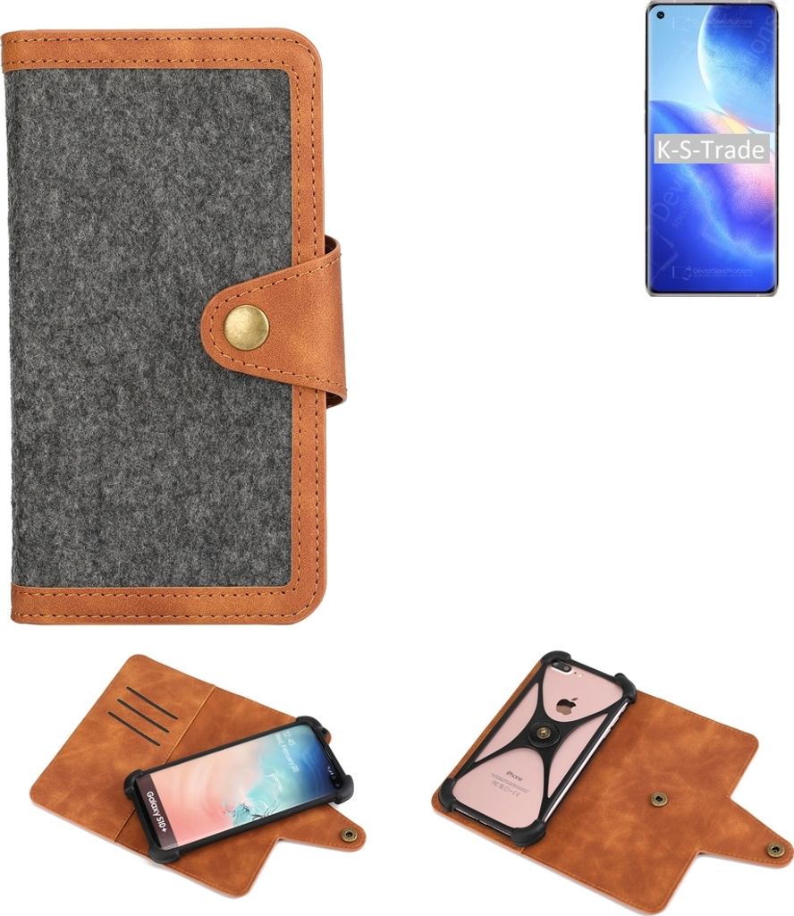 K-S-Trade Schutzhülle Handyhülle kompatibel mit Oppo Find X3 Neo Filz Hülle Kunst-Leder dunkelgrau braun (1x)