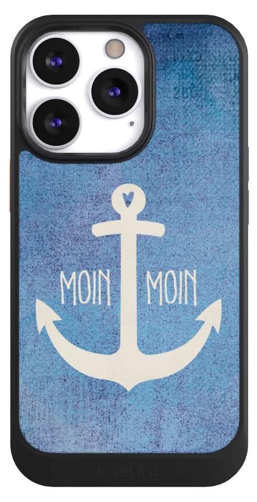 NIVOCASE Hülle für Apple iPhone 13 Pro Handyhülle NIVOcore Case Schwarz Anker Blau maritim