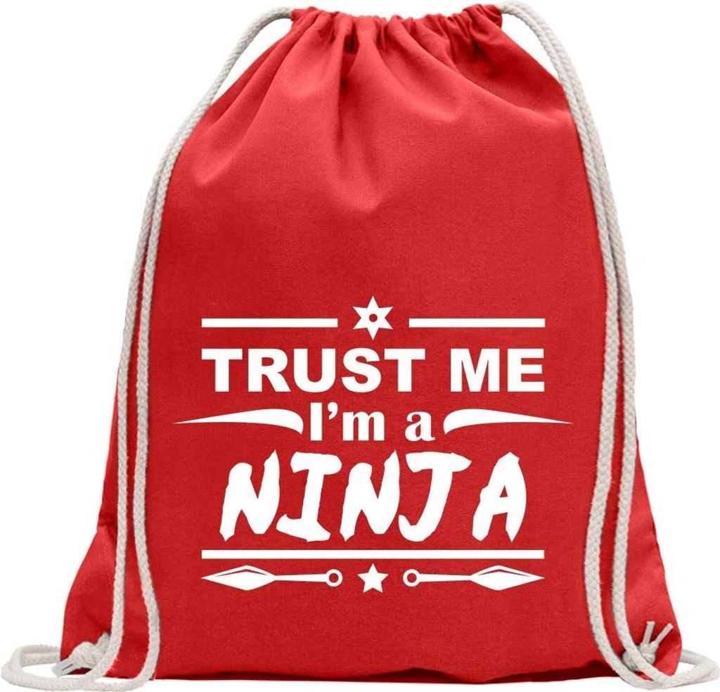 Kiwistar - Turnbeutel - rot - Trust me, im a Ninja Shinobi - Fun Rucksack Sport Beutel Gymsack Baumwolle mit Ziehgurt