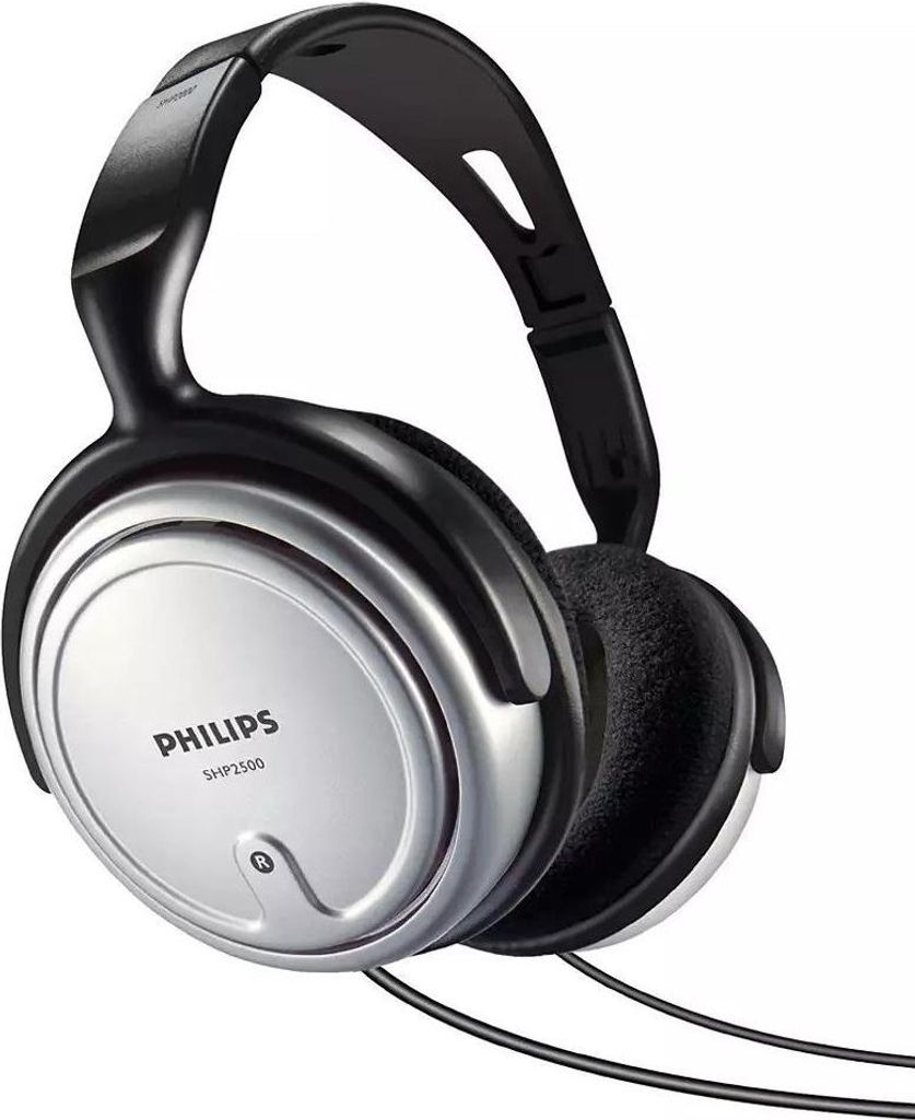 A pair of black and silver Philips headphones is shown against a white background.