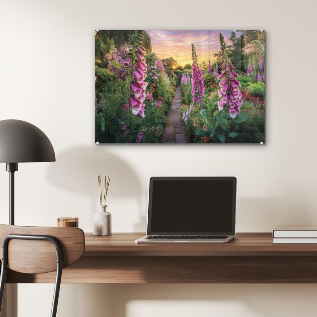 MuchoWow Glasbilder - Bilder auf Wandbild - Foto auf Glas Fingerhut - Blumen - Garten 60x40 cm Wanddekoration aus Glas - Acrylglasbild - Acrylbilde...