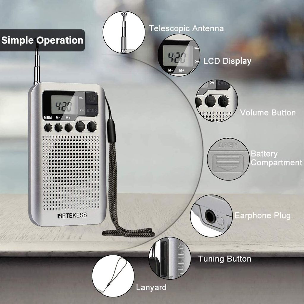 Retekess TR106 Mini rádio, FM FM AM rádio na batérie, malé Obrázok produktu 8