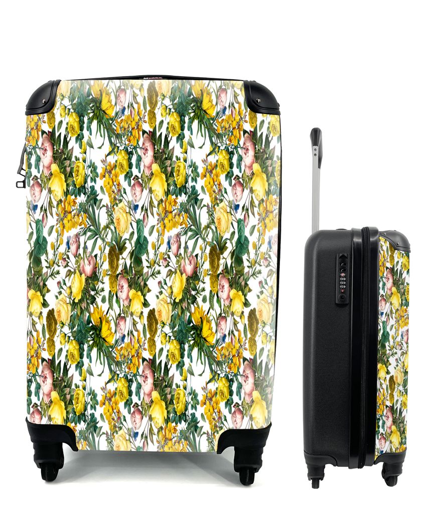 MuchoWow Koffer Handgepäck Trolley Rollkoffer Kleine Reisekoffer mit 4 Rollen - Rosen - Sonnenblume - Gelb - Blumen - Cabin Size < 55x40x23 cm &...