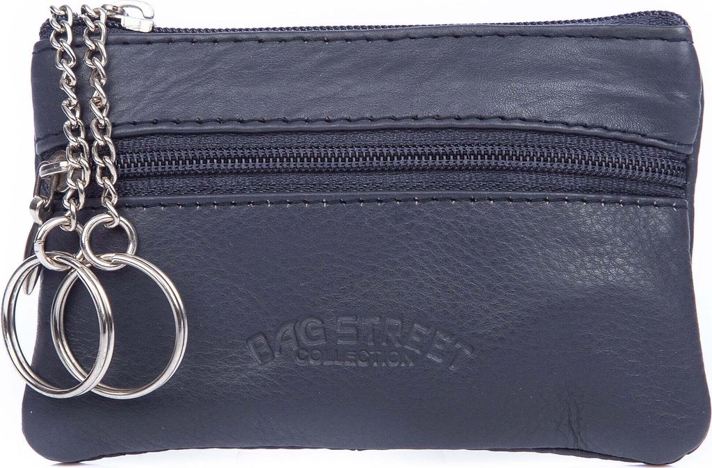 Schlüsseltasche Dunkelblau Echt Leder Damen Herren Bag Street Schlüsselringe mit Reißverschluss Schlüsseletui