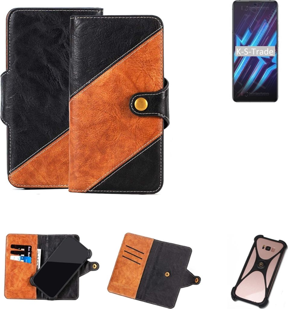 K-S-Trade Handyhülle Schutzhülle Bookstyle Case Wallet-Case kompatibel mit nubia Red Magic 6R Handy Cover Bumper Klapphülle schwarz hellbraun 1x